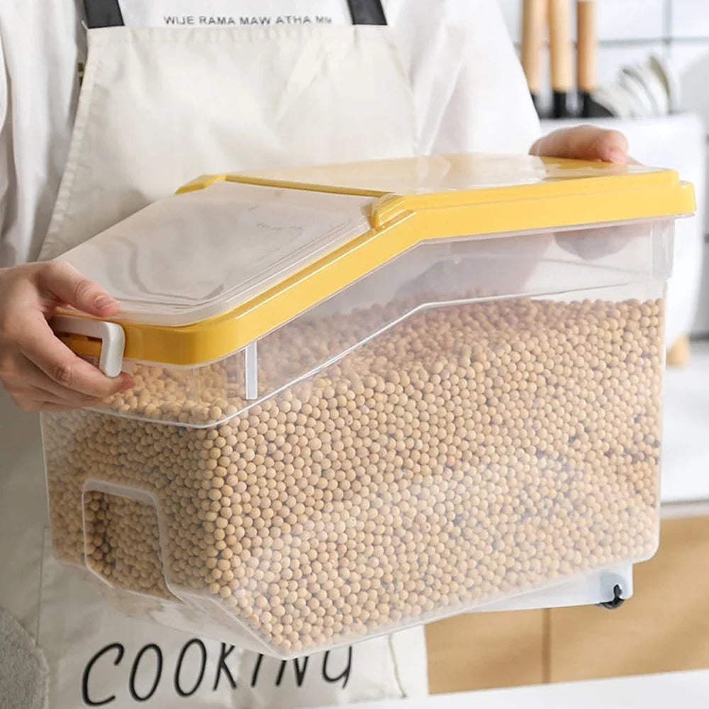 10KG Rice & Cereal Storage Container – Moisture-Proof Bin with Lid and Rollers