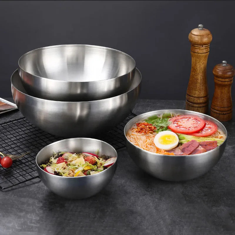 Korean Stainless Steel Multipurpose Bowl – Golden & Silver Round Salad/Noodle Basin (15cm–28cm)
