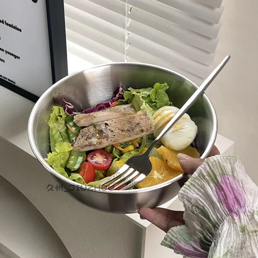 Stainless Steel Salad & Noodle Bowl – Gold & Silver Finish | Elegant Food Container