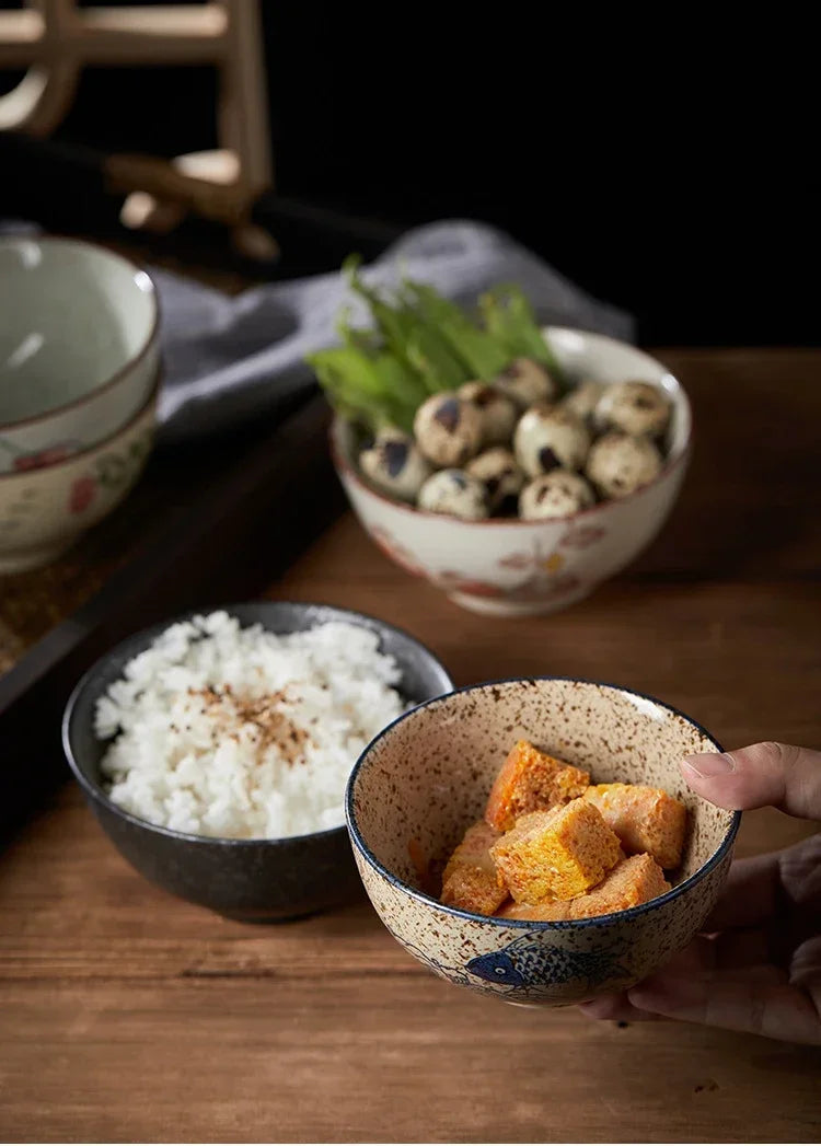 Japanese Retro Ceramic Rice Bowl – 4.5-Inch Household Tableware for Soup & Side Dishes