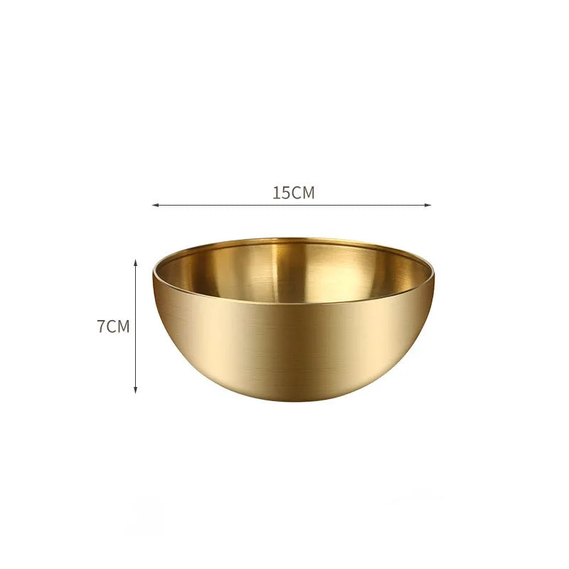 Korean Stainless Steel Multipurpose Bowl – Golden & Silver Round Salad/Noodle Basin (15cm–28cm)