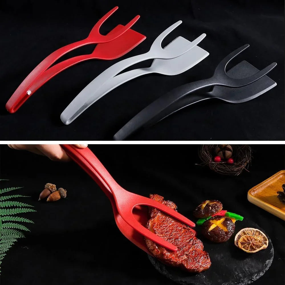 2-in-1 Grip & Flip Silicone Spatula Tongs – Non-Stick Egg and Fish Flipper Tool
