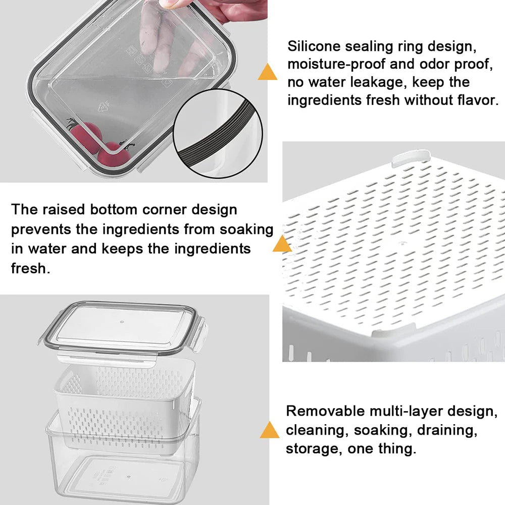 Fruit Storage Containers with Removable Colander – Airtight Fridge Produce Saver | BPA-Free, Space-Saving, Multi-Use