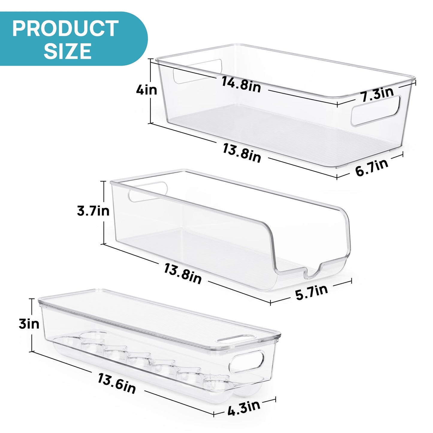 10PCS Fridge & Pantry Organizer Set – Clear Bins with Handles, Egg & Can Holders