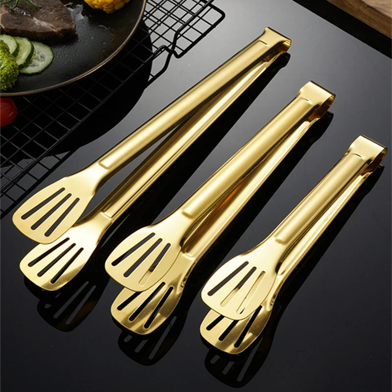 Gold Stainless Steel Food Tongs – Elegant Grill & Kitchen Clamp | Durable, Easy-Use, Multipurpose