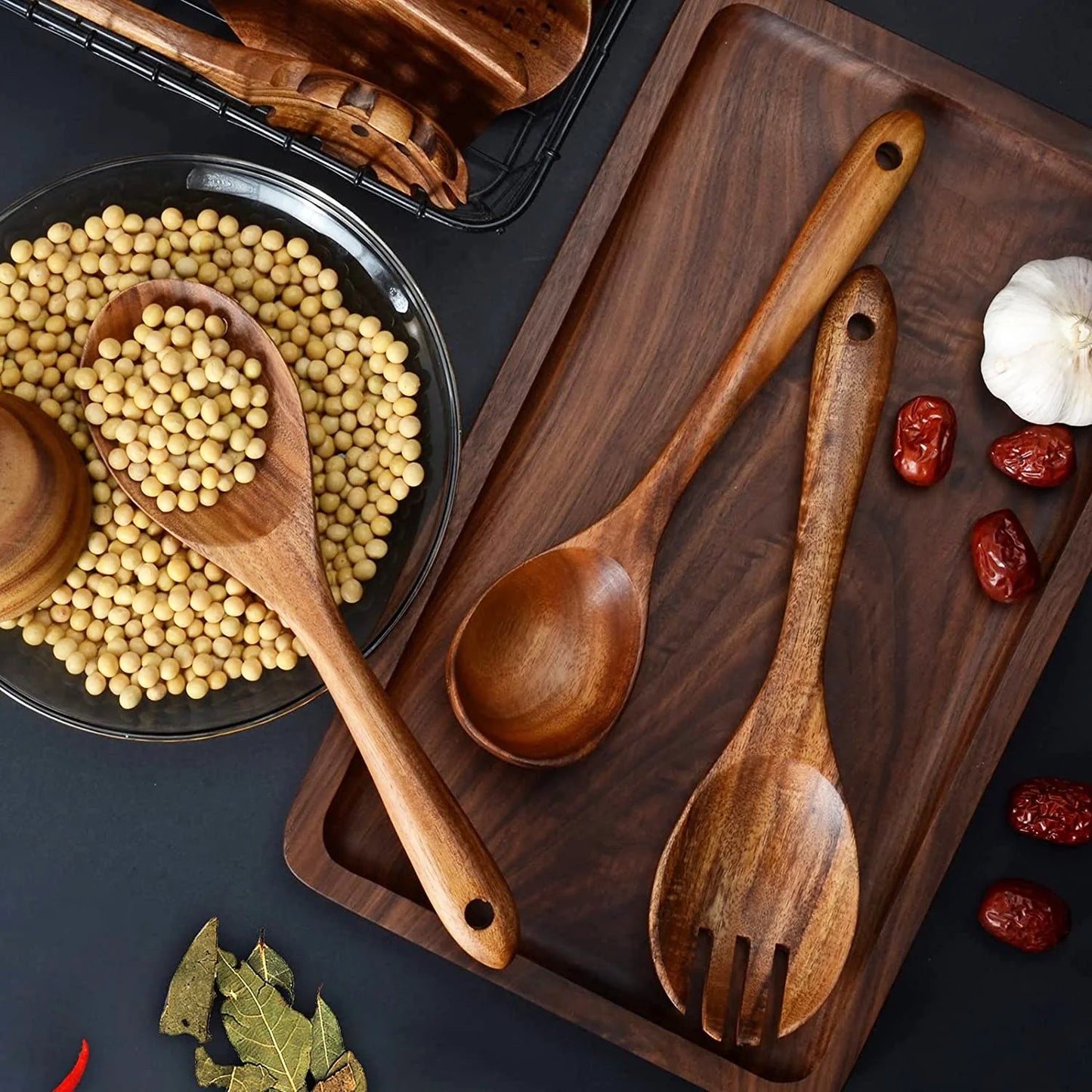 12PCS Teak Wood Utensil Set – Handcrafted Non-Stick Safe Kitchen Tools