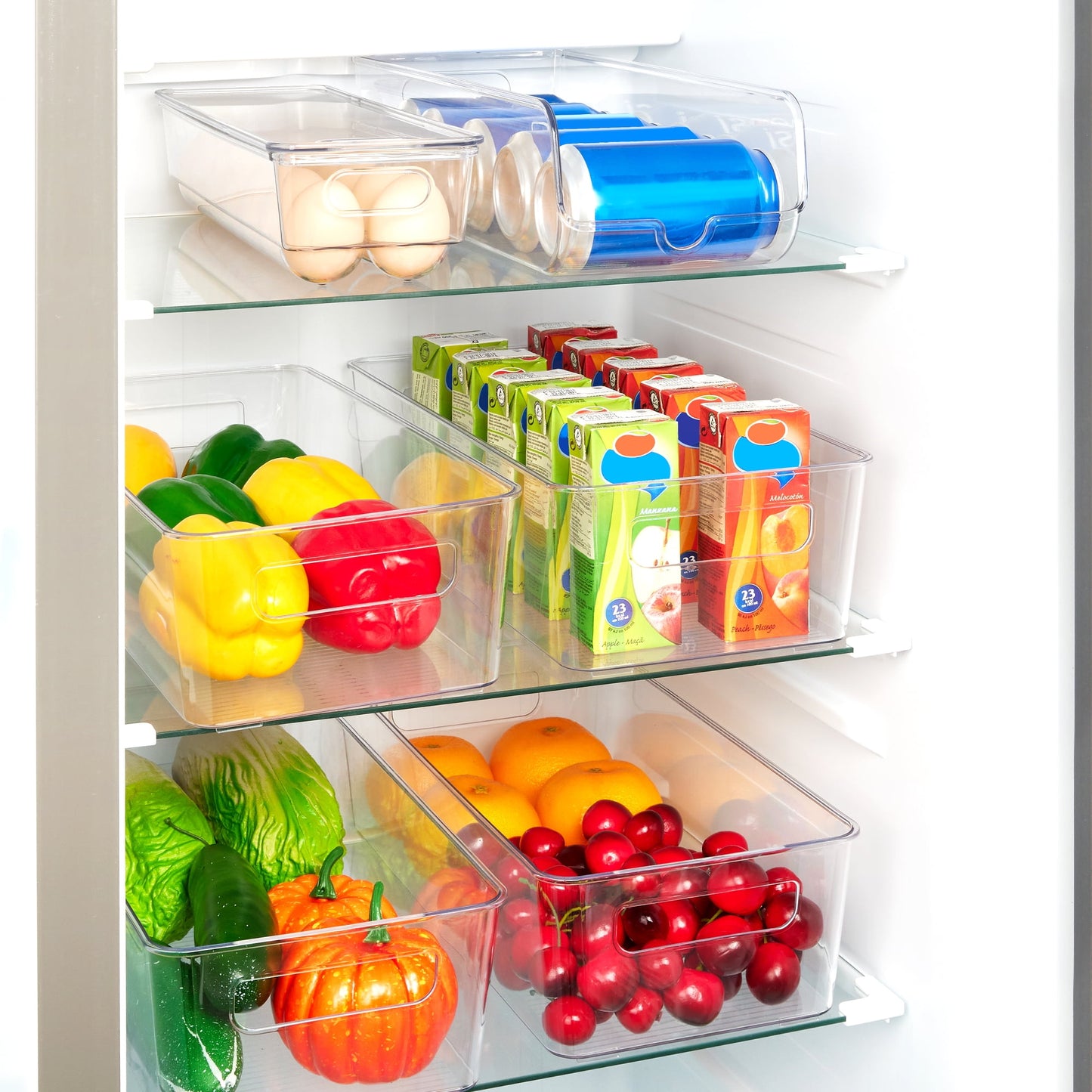 10PCS Fridge & Pantry Organizer Set – Clear Bins with Handles, Egg & Can Holders
