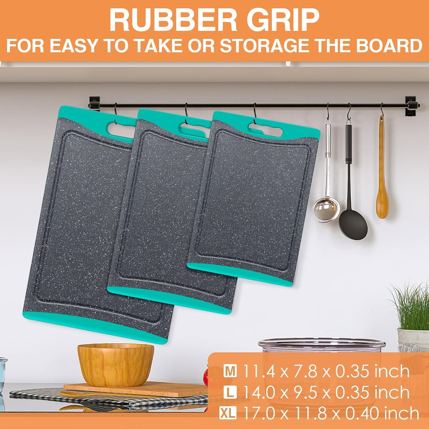 3PCS Extra Large Cutting Board Set – Non-Slip Plastic with Juice Grooves & Handles