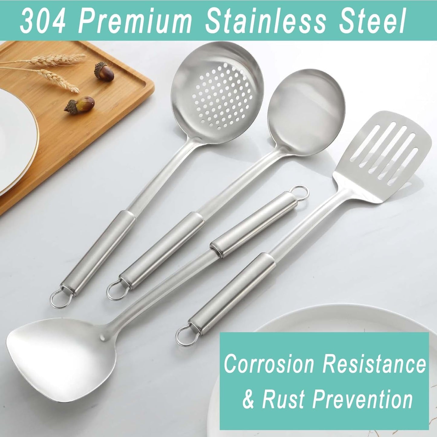 4PCS Stainless Steel Cooking Utensil Set – Wok Tools with Heat-Resistant Handles