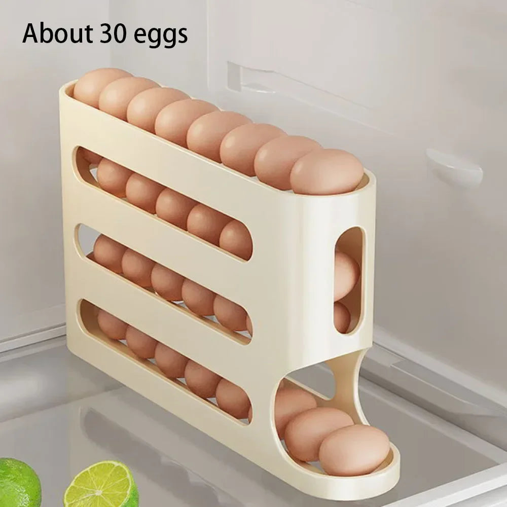 Automatic Rolling Egg Holder – 4-Layer Fridge Organizer | Space-Saving, Easy Access, Sleek Storage