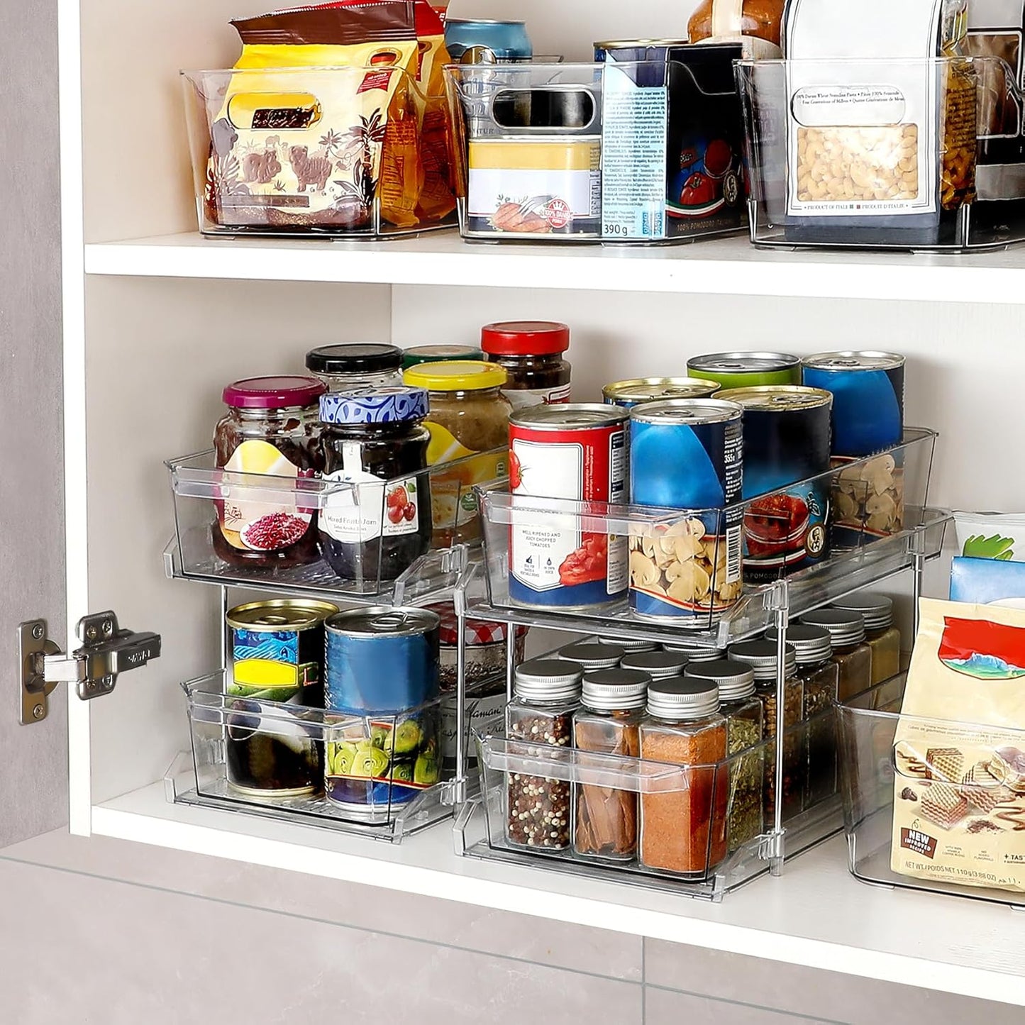 2-Tier Clear Slide-Out Organizer Set – Multiuse Storage for Kitchen, Pantry & Bathroom