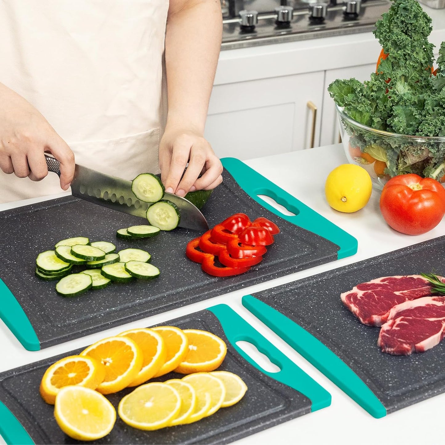 3PCS Extra Large Cutting Board Set – Non-Slip Plastic with Juice Grooves & Handles