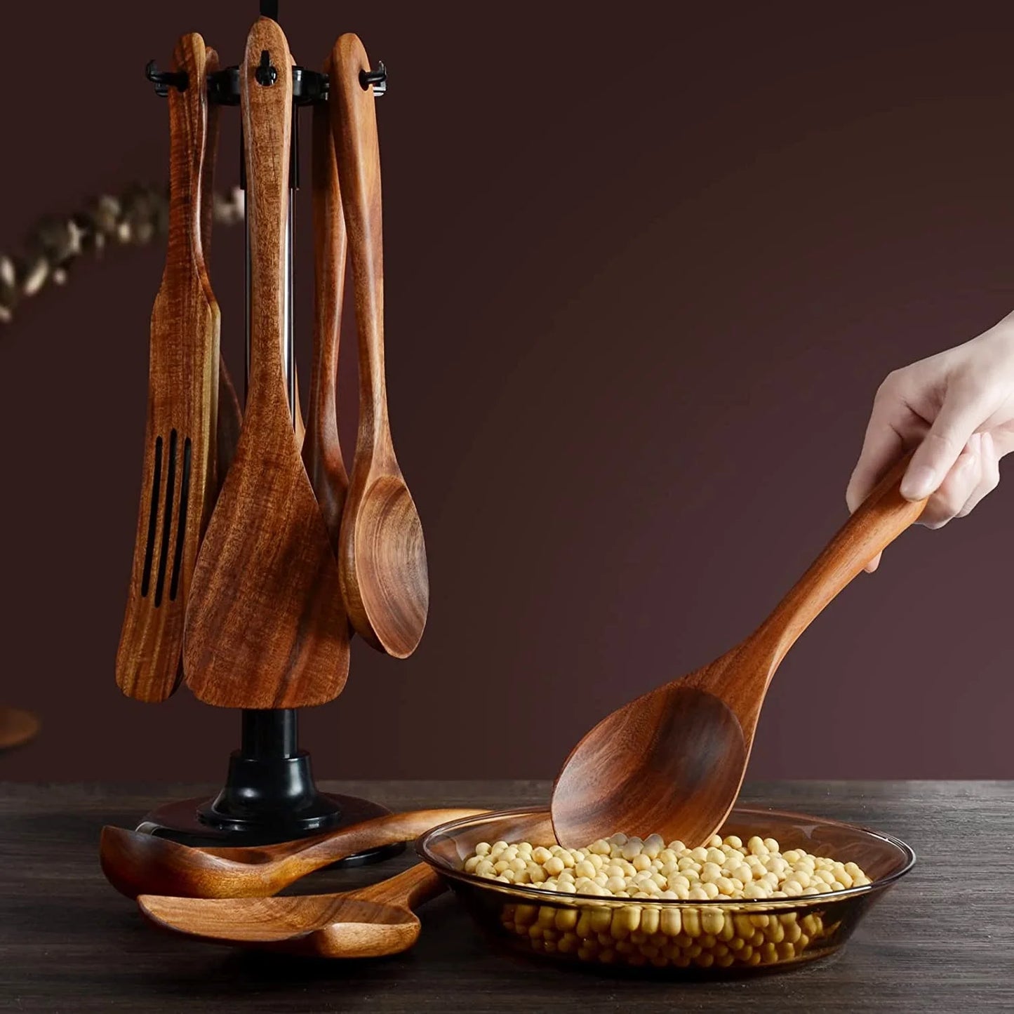 12PCS Teak Wood Utensil Set – Handcrafted Non-Stick Safe Kitchen Tools