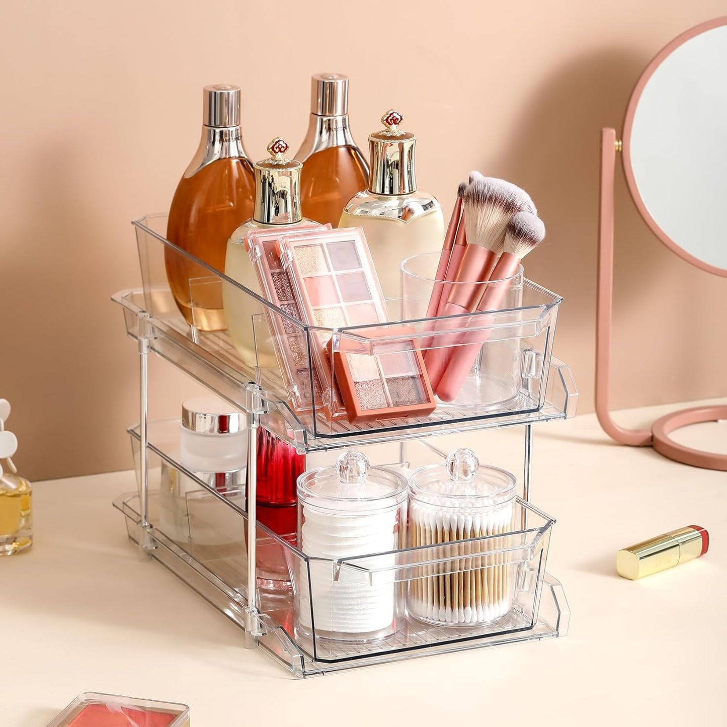 2-Tier Clear Slide-Out Organizer Set – Multiuse Storage for Kitchen, Pantry & Bathroom