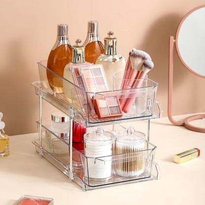 2-Tier Clear Slide-Out Organizer Set – Multiuse Storage for Kitchen, Pantry & Bathroom