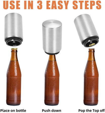 Magnetic Push-Down Bottle Opener – Stainless Steel, Reusable Cap Friendly