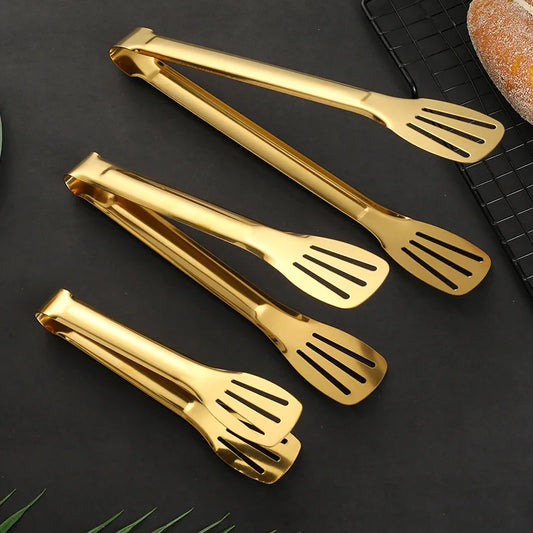 Gold Stainless Steel Food Tongs – Elegant Grill & Kitchen Clamp | Durable, Easy-Use, Multipurpose