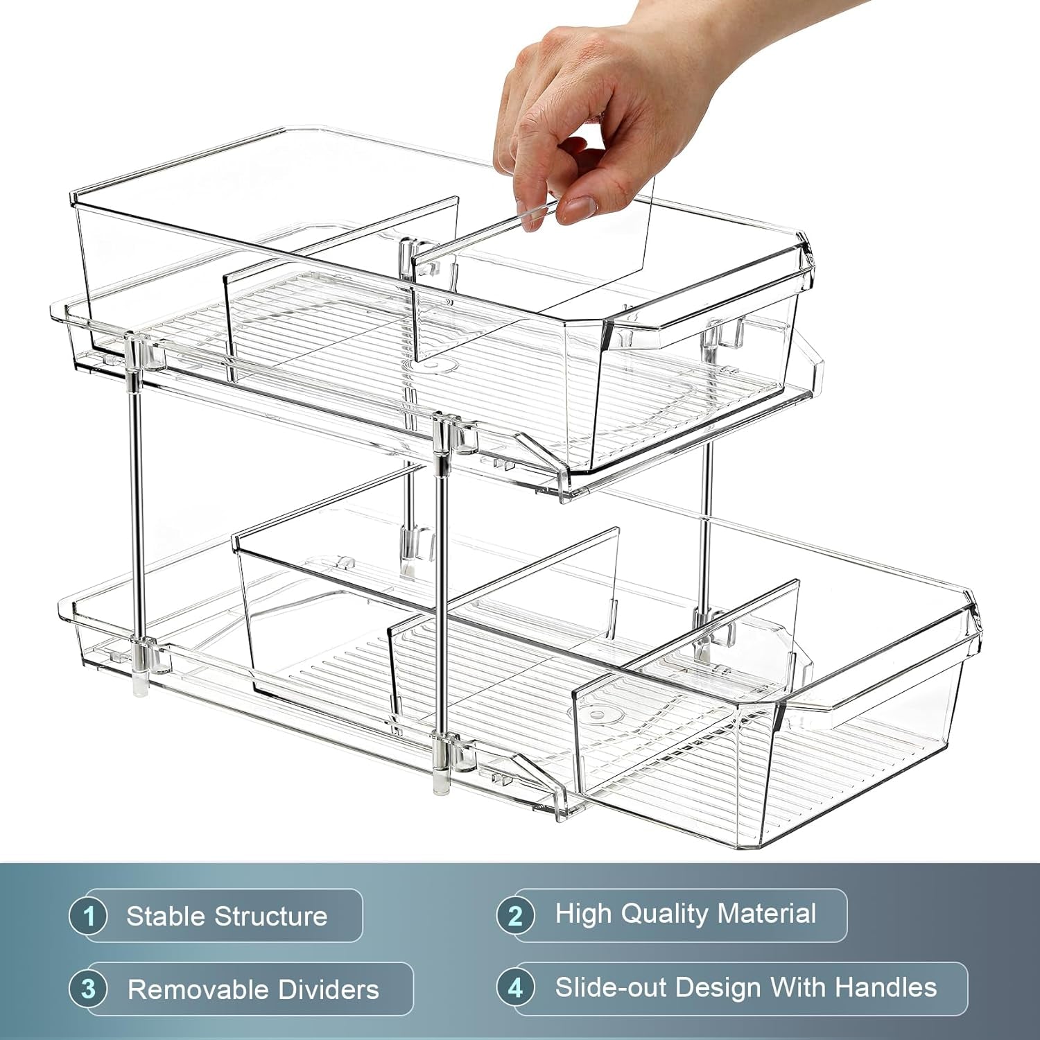 2-Tier Clear Slide-Out Organizer Set – Multiuse Storage for Kitchen, Pantry & Bathroom
