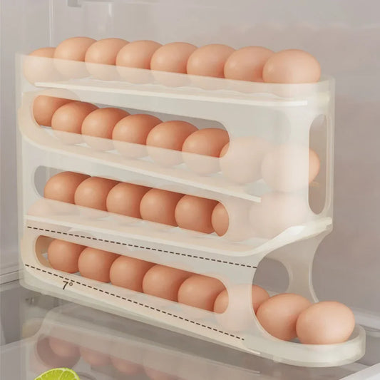 Automatic Rolling Egg Holder – 4-Layer Fridge Organizer | Space-Saving, Easy Access, Sleek Storage