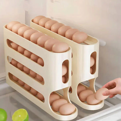 Automatic Rolling Egg Holder – 4-Layer Fridge Organizer | Space-Saving, Easy Access, Sleek Storage
