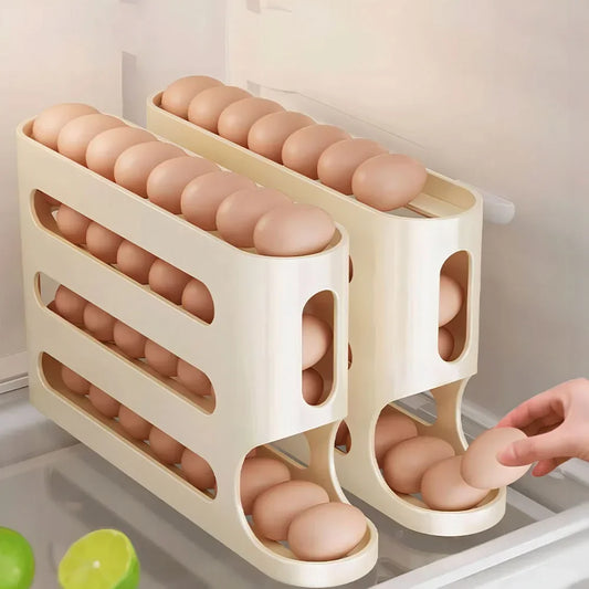 Automatic Rolling Egg Holder – 4-Layer Fridge Organizer | Space-Saving, Easy Access, Sleek Storage
