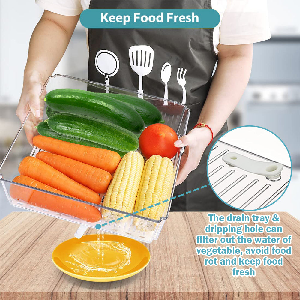 7PCS Fridge Organizer Bin Set – Stackable Clear Storage with Lids & Drain Tray
