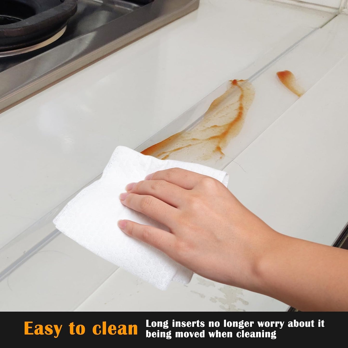 [KindGa] Clear Silicone Gap Covers – Add to Cart Buy Now Kitchen Seal Strips | Heat-Resistant, Easy to Cut, Spill-Proof Filler (Set of 2, 21”)