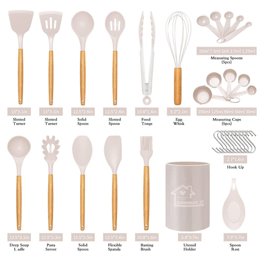 33-Piece Silicone & Wood Utensil Set – Non-Stick, Heat-Resistant & Complete