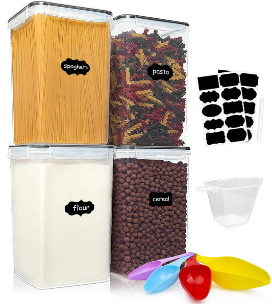 4PCS Airtight Food Storage Set – 6.5L Stackable Containers with Lids, Spoons & Labels