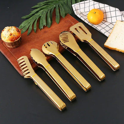 Gold Stainless Steel Food Tongs – Elegant Grill & Kitchen Clamp | Durable, Easy-Use, Multipurpose