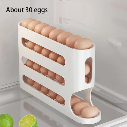 Automatic Rolling Egg Holder – 4-Layer Fridge Organizer | Space-Saving, Easy Access, Sleek Storage
