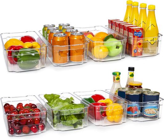 8PCS Clear Fridge Organizer Bins – BPA-Free Storage with Handles
