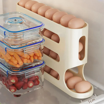 Automatic Rolling Egg Holder – 4-Layer Fridge Organizer | Space-Saving, Easy Access, Sleek Storage