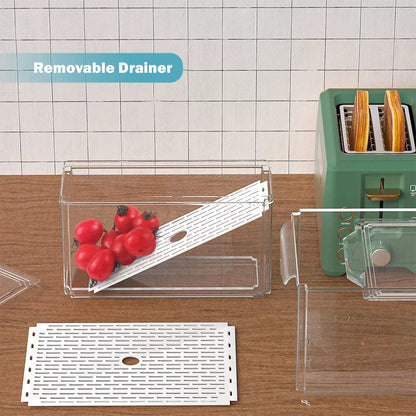 7PCS Fridge Organizer Bin Set – Stackable Clear Storage with Lids & Drain Tray