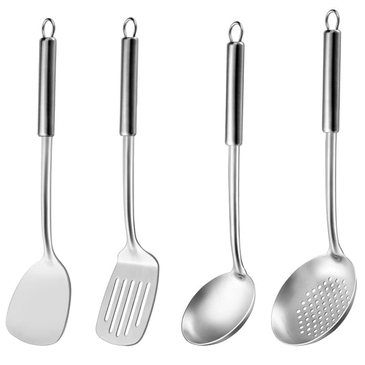 4PCS Stainless Steel Cooking Utensil Set – Wok Tools with Heat-Resistant Handles