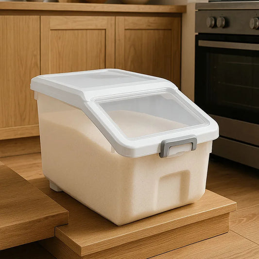 10KG Rice & Cereal Storage Container – Moisture-Proof Bin with Lid and Rollers