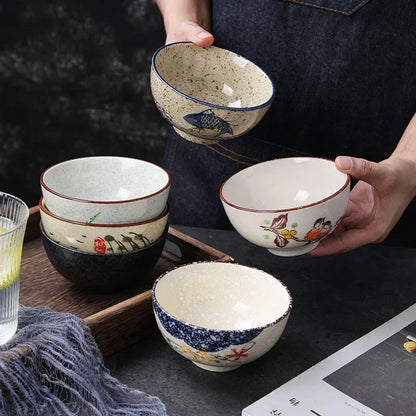  Japanese Retro Ceramic Rice Bowl – 4.5-Inch Household Tableware for Soup & Side Dishes