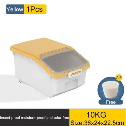 10KG Rice & Cereal Storage Container – Moisture-Proof Bin with Lid and Rollers
