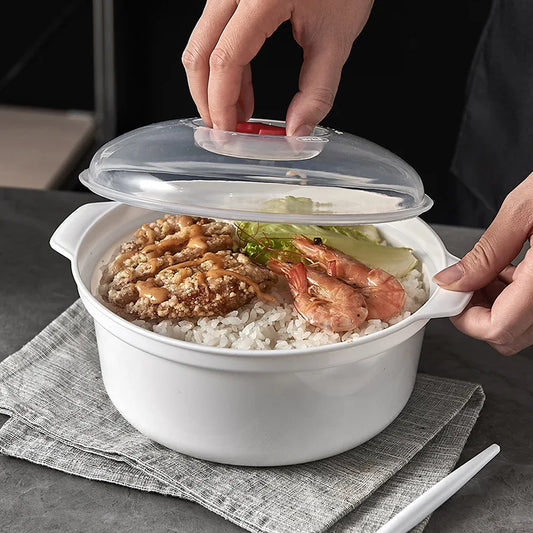 Microwave Heating Storage Bowl – Plastic Container with Lid for Noodles, Buns & Leftovers