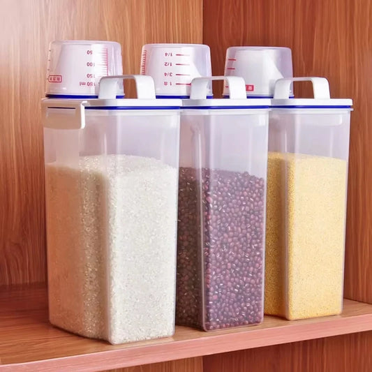 3Pcs Airtight Rice & Grain Storage Containers – 2KG Capacity with Measuring Cup & Lid