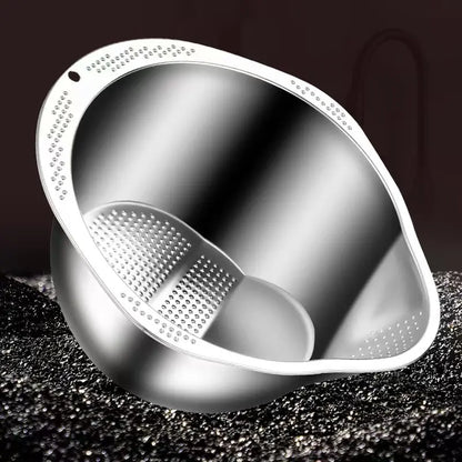 Stainless Steel Rice Washer & Strainer Bowl – 304 Steel Colander for Grains, Fruits & Veggies