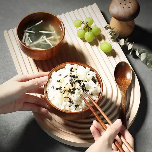 Japanese Jujube Wood Bowl – Retro Solid Wood Tableware for Soup, Salad & Snacks