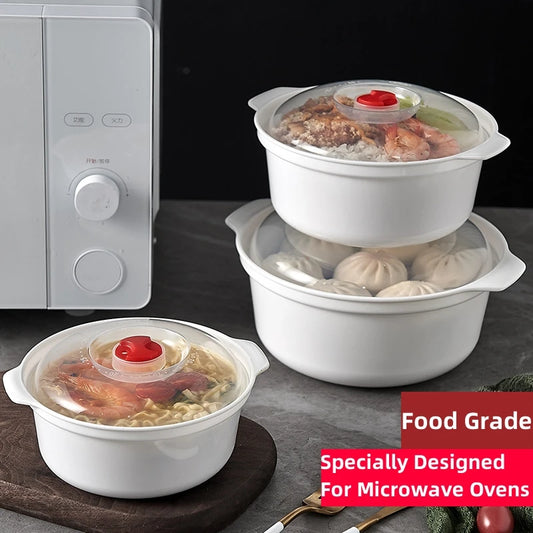 Microwave Heating Storage Bowl – Plastic Container with Lid for Noodles, Buns & Leftovers