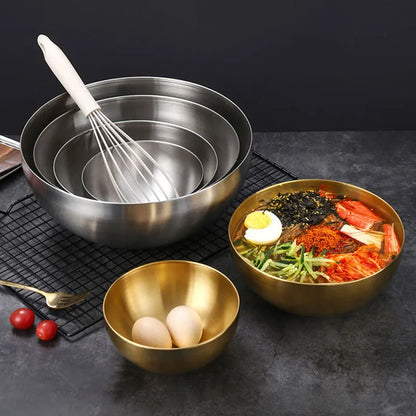 Korean Stainless Steel Multipurpose Bowl – Golden & Silver Round Salad/Noodle Basin (15cm–28cm)