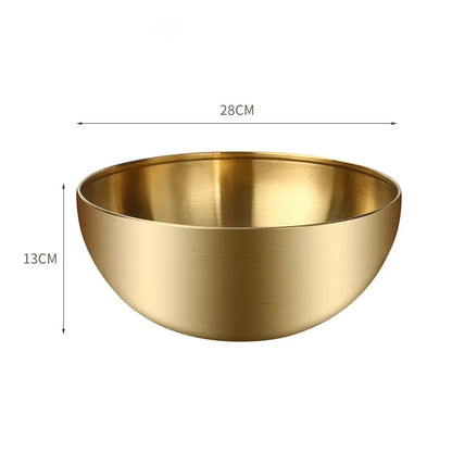 Korean Stainless Steel Multipurpose Bowl – Golden & Silver Round Salad/Noodle Basin (15cm–28cm)