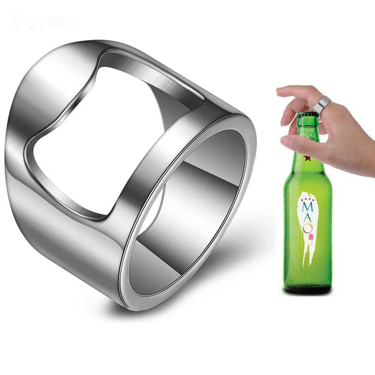 Stainless Steel Ring Bottle Opener – Creative Finger Corkscrew for Beer & Soda
