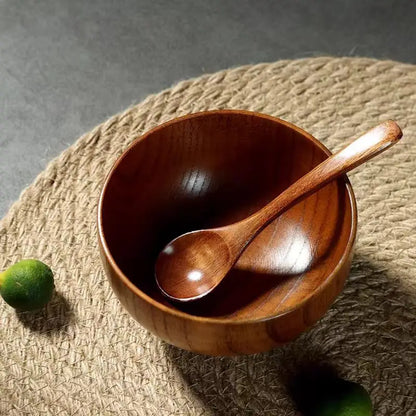 Japanese Jujube Wood Bowl – Retro Solid Wood Tableware for Soup, Salad & Snacks