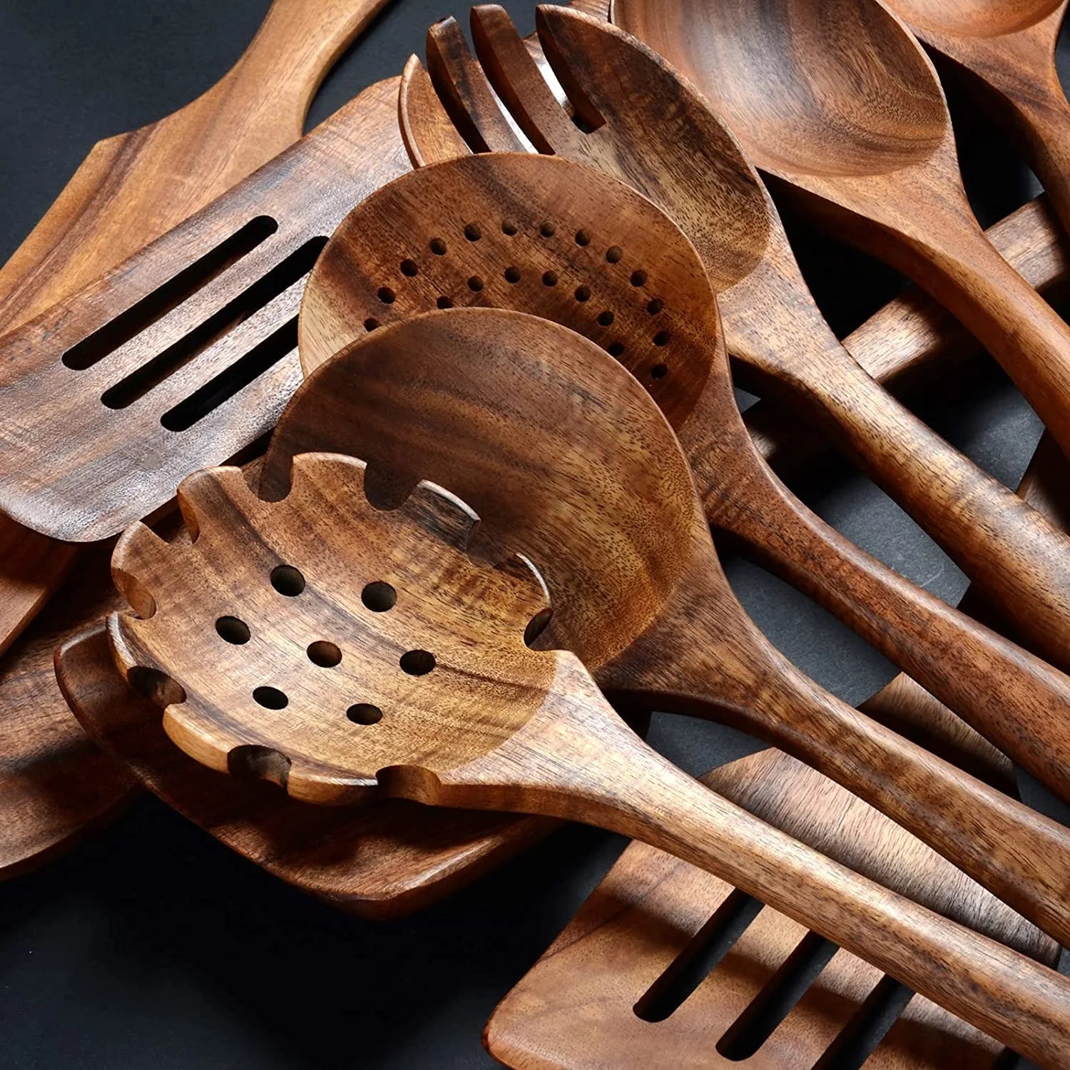 12PCS Teak Wood Utensil Set – Handcrafted Non-Stick Safe Kitchen Tools