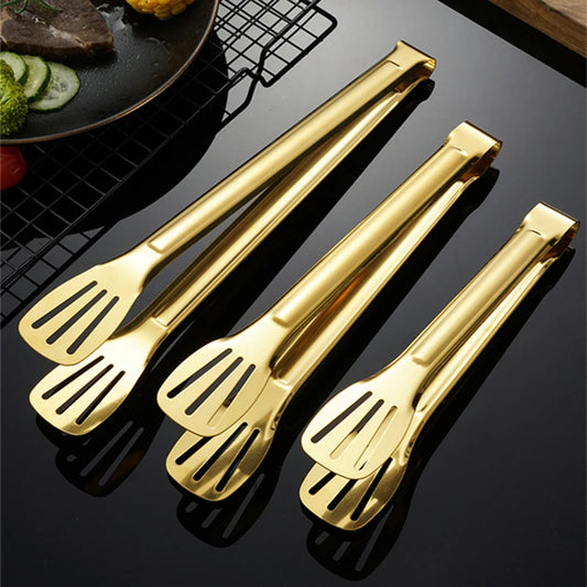 Gold Stainless Steel Food Tongs – Elegant Grill & Kitchen Clamp | Durable, Easy-Use, Multipurpose