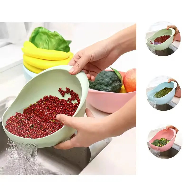 2-in-1 Rice Strainer & Washing Bowl – BPA-Free Colander for Grains, Fruits & Veggies